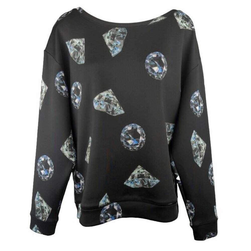 Juicy Couture Black Pullover Sweater Diamond Print Dolman Sleeve Crew Neck M